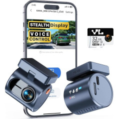 KAWA Dash Cam Car Front - Includes 32GB SD Card, Voice Control, App Control, 2K1296P QHD Dash Cam with WDR, Super Night Vision, G-Sensor, Super Capacitor, 135° FOV, Discreet Display