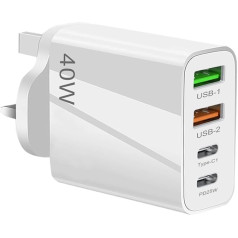 Großbritannien Reiseladestecker, britischer Steckadapter, 2 USB-A-Anschlüsse und 2 USB-C-Anschlüsse für Großbritannien, Irland, Schottland, England, Malta, Dubai