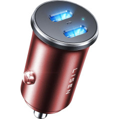 LISEN 90 W Cigarette Lighter USB C Splitter [Dual PD45W 12 V Socket] Mini All-Metal Car Charger USB C Adapter Cigarette Lighter Socket with iPhone 15/14/13 Pro Max Plus, Samsung (Red)