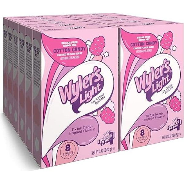 Wyler's Light Singles To Go Powder Packs, Watertok Cotton Candy, 96 Servings, 8 Packs x 12