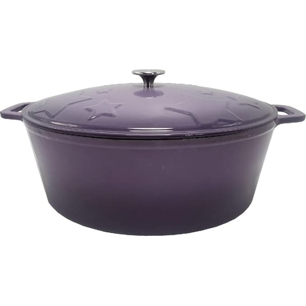 Grillfürst Dutch Oven Star Pot 12 Litres - Purple Cast Iron Roasting Dish with Handles and Easy-Care Enamel Oval Casserole for Grill and Stove