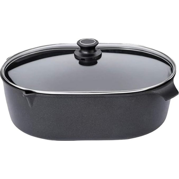 Gundel Gundel Cast Iron Roasting Dish with Glass Lid 41.5 x 28.5 cm Height 13.5 cm Large Cast Iron Roaster Set