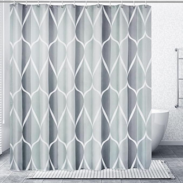 Gelbchu Grey Fabric Shower Curtain Waterproof Design and Polyester Quick Drying Weighted Hem Shower Curtains Set for Bathroom W 72 x H 72 cm Durable and Washable with 12 Hooks