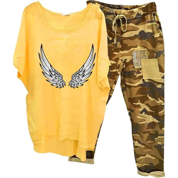 Briskorry Women's Trouser Suit, Elegant 2-Piece T-Shirt and Trousers, Baggy Casual Loungewear, Short Sleeve, Crew Neck Tracksuit, Comfortable, Breathable Streatwear, Y2K Solid Jogger