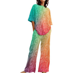 Briskorry Summer Two-Piece Women's Top Shirt and Trousers, Trouser Suits, Casual Loose Lounge Set, Short Sleeves, Crew Neck Sweatsuit, Comfortable, Breathable, Summer Outfits, Gradient, Elegant,