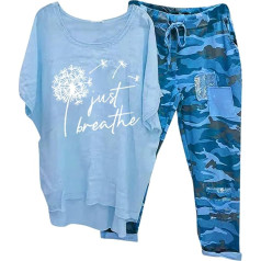 Briskorry Women's Summer Trouser Suit, T-Shirt and Trousers, Trousers Suit, Casual Loose Leisure Suit, Crew Neck, Short Sleeve Sweatsuit, Breathable, Lightweight Sports Set, Solid Elegant Jogger