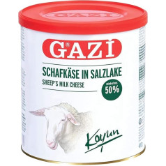 Gazi Sheep Cheese in Brine - 1 x 400 g Metal Tin - Sheep Cheese Sheep Cheese Koyun Peyniri 50% Fat 100% Sheep's Milk, Mild, Microbial Lab, Vegetarian, Gluten-Free, with Börek, Salad