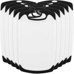 ZOFUN Pack of 8 Plastic Chopping Boards, 25 x 14.8 x 0.8 cm, Black Breakfast Board, Cutting Board with Juice Grooves and Non-Slip Handles, Professional