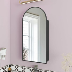 Fkwin Curved Medicine Cabinet with Mirror, Aluminium Alloy, Brushed Frame, Bathroom Mirror with Storage Space, 3 Adjustable Shelves, Cosmetic Mirror, Black, 40 cm x 80 cm
