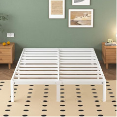 ‎Lutown-Teen Lutown-Teen Metal Bed 135 x 190 cm with Round Legs, Height 30 cm, Double Bed Frame with Metal Slatted Frame, White