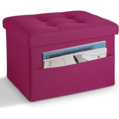 Linmagco Ottoman Folding Footstool Ottoman Footrest with Side Pocket Modern Ottoman Storage Short Sofa Stool Linen Cloth 43 x 33 x 33 cm Pink