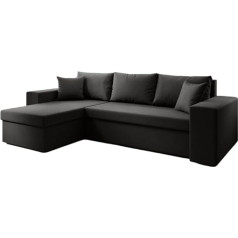 Luxusbetten24 Designer Sofa Denver mit Stauraum und Schlaffunktion | Bezug: Kunstleder | Farbe: Schwarz | Stellvariante: Links