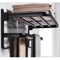Xxinlooy Handtuchhalter für Badezimmer, schwarz, Handtuchhalter, Aufkleber für Badezimmer ohne Bohren, Wandmontage, mit 4 Haken für Handtücher, Kleiderhaken für Badezimmer, 58 cm