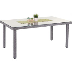 Mendler Cava Poly Rattan Garden Table, Dining Table with Glass Top, 160 x 90 x 74 cm, Grey
