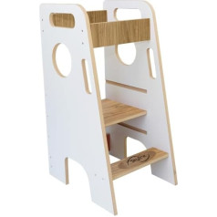 Skyline Stepup Baby Montessori Learning Tower Toddler Step with Adjustable Height and Safety Rail (White with Wood)