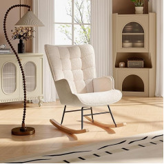 Cyyzb Rocking Chair Teddy Padded High Back Seat Comfortable Side Chair Comfortable Stylish Accent Chair with Padded Seat for Living Room Bedroom Office (Beige)