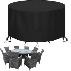 Moistu Round Patio Table Cover Heavy Duty 600D Garden Furniture Covers Waterproof Rattan Table and Chair Set Windproof UV Resistant Tear Resistant Ø230x100cm Black