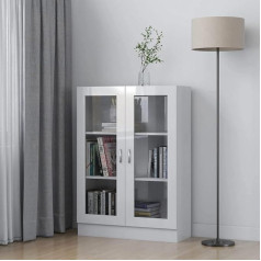 ‎Homgoday Homgoday Showcase Cabinet High Gloss White 82.5 x 30.5 x 115 cm Technical Wood Modern Bookcase with Glass Doors, Freestanding Display Cabinet for Living Room Office Sideboard Shelf