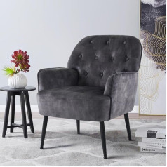 Iwmh Living Room Armchair, Velvet Lounge Chair, Comfortable with Armrests, Modern Bedroom Reading Chair with Metal Legs (Grey)
