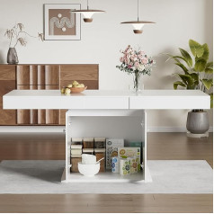 Goeria Extendable Dining Table, 180L x 80W x 76H cm, Dining Table with Storage Space, Rectangular Dining Table, Coffee Leisure Table, Space Saving Multifunctional Dining Table, Automatic Telescopic