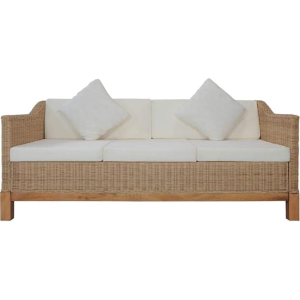 Hetftjn Sofa Wohnzimmer Schlafcouch Wohnzimmer Couch Camping Couch - 3-Sitzer-Sofa mit Kissen Natürliches Rattan für Hotelzimmer Büro Relaxationsraum Jugendzimmer