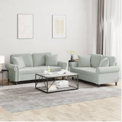 ‎Brokky Brokky 2-TLG. Sofagarnitur mit Kissen Sofa Wohnzimmer Sitzgruppe Wohnzimmer Sofa Set Sofas FüR Wohnzimmer Hellgrau Samt - 3202230