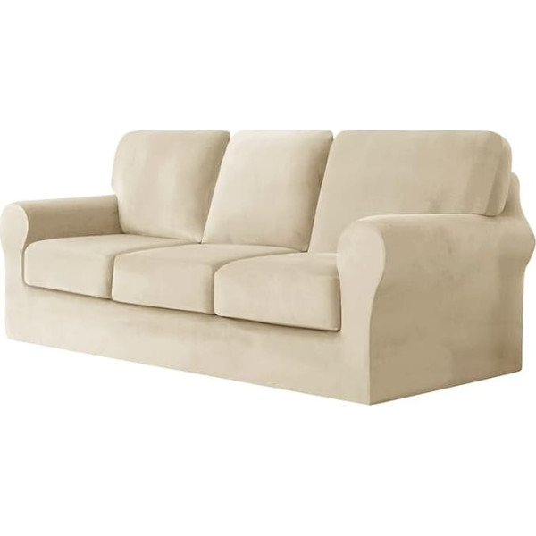 ‎Lzylzh LZYLZH Ektorp Sofa Cover with Separate Seat Cushions, Covers and Backrests, Stretch Sofa Covers, Stylish Velvet Couch Slipcover (Beige, 3 Seater Set, 7 Pieces)