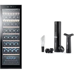 Haier WS171GA Wine Fridge + Premium Wine Opener Set / 166 Bottles / Height 185 cm / LED Display / UV-Proof Glass Panel / Anti-Vibration Compressor / Interior Lighting / Black