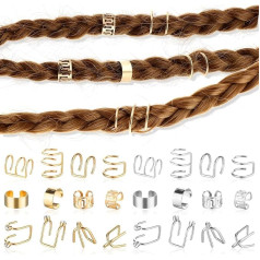 Prasacco 48 Piece Ear Cuff Set, 6 Styles Fake Piercings Alloy Ear Cuff Adjustable Ear Clips without Earring Holes Multifunctional Ear Clips and Hair Accessories for Men and Women (Gold, Silver)
