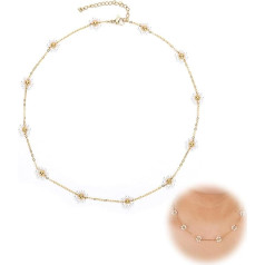 Mikovivi Daisy Pearl Necklace, Delicate Flower Necklace for Girlfriend, Daughter, Wife, Daisy Necklace as a Gift, Prom Accessory, Wedding Jewellery and Other Occasions, Stainless Steel, No Gemstone