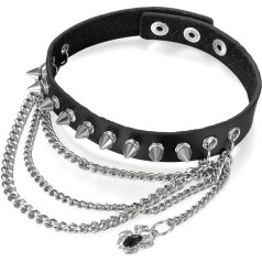 Flongo Choker Tattoo Chain Leather Collar Women's Men's Necklace Gothic Collar Jewellery Black Brown Red Gold Silver with Pointed Rivets Adjustable Punk Rock