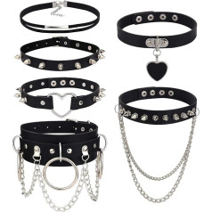 YADOCA 6 Pieces Gothic Choker Collar for Women PU Leather Necklace Set Punk Chain Black Collar Choker Spikes Skirt Leather Band Choker Collar Rivets Choker Adjustable