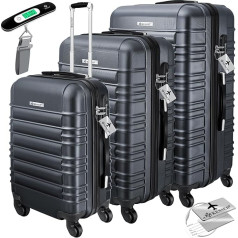 KESSER® 3-Piece Set Basic Hard-Shell Trolley Suitcases, ABS Travel Luggage on 4 Wheels with Telescopic Handle and Lock, M-L-XL