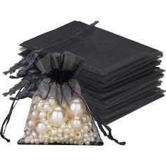 jijAcraft Organza Bags Small Wedding Black Organza Bags 7 x 9 cm, Pack of 50 with Drawstring, Sweets Gift Jewellery Bag, Gift Bags for Weddings