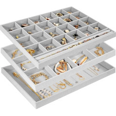 ProCase Jewellery Tray Organiser, 3-Piece Set Jewellery Insert for Drawers, Jewellery Tray, Stackable Jewellery Organiser Drawer for Stud Earrings, Earrings, Bracelets, Rings, Watches - Grey