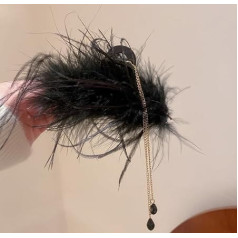 Large French Hair Clip with Black Feather, Plastic Non-Slip Hair Clips for Women Girls Thick Thin Curly Straight Long Hair (Black, Fringes)
