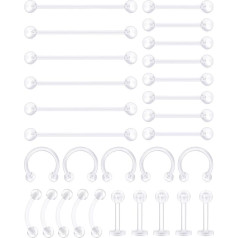 AceFun 14G-22G Piercing Retainers Set Acrylic Bioflex Stainless Steel Plastic Lip Nose Eyebrow Tongue Belly Button Ear Piercing Kit Clear Nose Ring Piercing Colourful CZ for Women Men