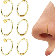 Diamday Nose Piercing Ring 316L Surgical Steel Fake Nose Ring Septum Ring Helix Piercings Gold Fake Nose Piercing Nose Ring Tragus Daith Piercing Ear Hoop Lip Ring Cartilage Earring 18/20/22G Pack of