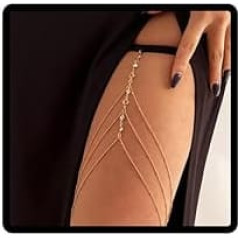 Cubahop Black Gold Crystal Pearl Thigh Chain Metal Leg Chain Jewellery Accessories for Women and Girls, Metal