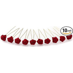 10 x Roses on Hair Pins for Deep Hair Sections - Bridal Hair Jewellery | G-T - Bordeaux Red