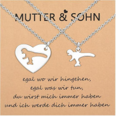 CheersLife Mother Son Necklace Mother Son Gift To My Son / Mum Birthday Gift for Mum Son Pack of 2 Dinosaur Necklace Graduation First Day Christmas Back to School Gifts, Stainless Steel, Bead