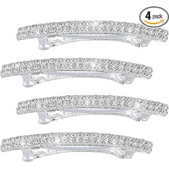 Glittering Rhinestone Bling Hair Clips 4 Pieces Diamond Hair Clip Silver Glitter Hair Clips Ladies Wedding Hair Clip Bridal Rhinestone Hair Clips Ponytail Holder French Clasp for Women