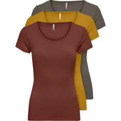 ONLY 15209153 Women's Black or White Short Sleeve T-Shirt, Long Basic Summer T-Shirts, XS S M L XL, Pack of 3