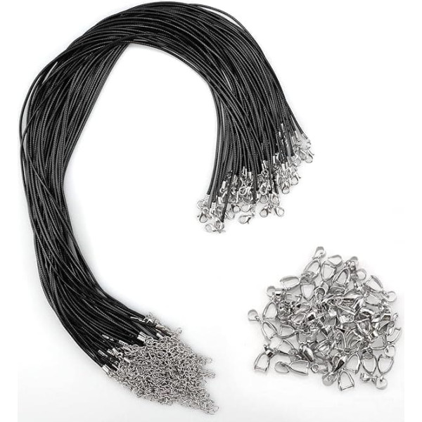 YunBey Pack of 50 Leather Cord Chain with 50 Pieces Chain Pendants Black Leather Necklace with Lobster Clasp Extension Chain for DIY Necklaces Bracelet Anklet