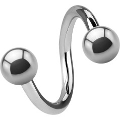 Treuheld® Titanium 1.6 mm Spiral Piercing – 4 Sizes – Spiral with 2 Balls for Screwing – Piercing Spiral Ring in Silver Titanium