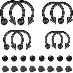 AVYRING 40 Pieces 16G Stainless Steel Horseshoe Septum Piercing Ring, 6/8/10/12 mm Hoop Earrings Eyebrow Lip Tragus Cartilage Daith Conch Helix Piercing Jewellery for Women Men Silver Gold Black