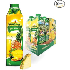 Pfanner 100% Pineapple Juice (8 x 1 L) - Vitamin-Rich Pineapple Juice - Sour Sweet Fruit Juice in Supply Pack - No Added Sugar
