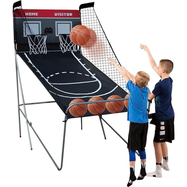 ACROSSPART Basketball Machine Folding Basketball Shooting Machine Electronic with 4 Basketballs and 2 Basketball Hoops Arcade Basketball Game Shooting Machine for Indoor and Outdoor Use
