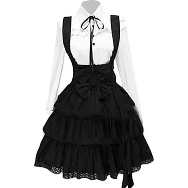 Damen Gothic Lolita Minikleider im japanischen Stil, 1 Kleid + 1 Schleife, reiner Rock, Temperament, schwarzer Rock