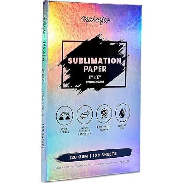 Sublimation Paper, 11 x 17 Inch, 100 Premium Sheets, Heat Transfer Paper for Crafts, Easy to Transfer Printable Sheets on T-Shirt, Wood, Mug, Compatible with